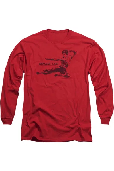 Gildan Bruce Lee Line Kick Long Sleeve Adult Tee / T-shirt In Red