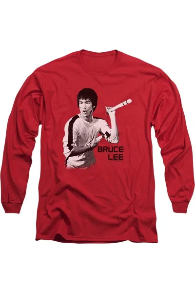 Gildan Bruce Lee Nunchucks Long Sleeve Adult Tee / T-shirt In Red