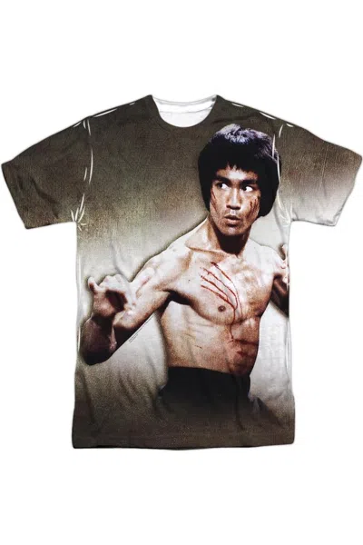 Gildan Bruce Lee Scratched Short Sleeve Adult 100% Poly Crew T-shirt In White