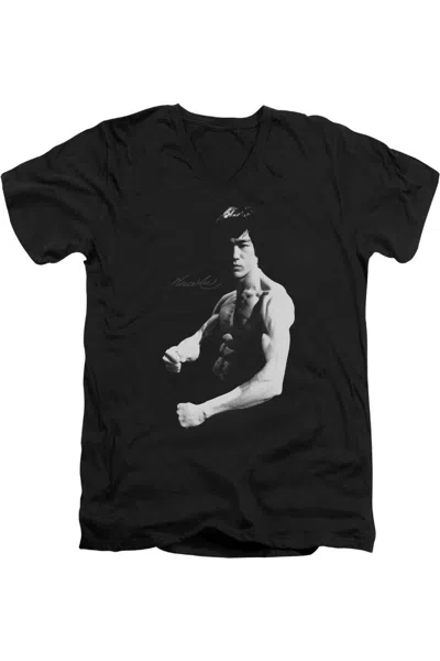 Gildan Bruce Lee Stance Short Sleeve Adult V Neck Premium Cotton Tee / T-shirt In Black
