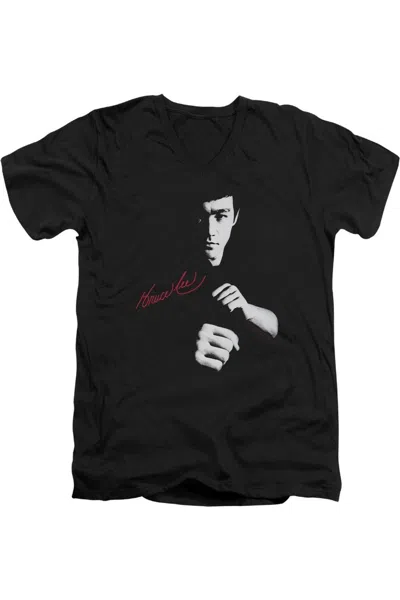 Gildan Bruce Lee The Dragon Awaits Short Sleeve Adult V Neck T-shirt In Black