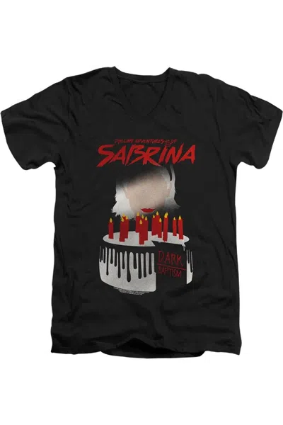 Gildan Chilling Adventures Of Sabrina Dark Baptism Short Sleeve Adult V Neck Premium Cotton Tee / T-shirt In Black