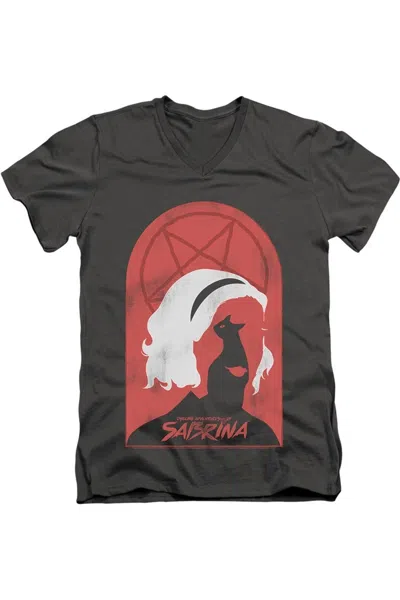 Gildan Chilling Adventures Of Sabrina Sabrina And Salem Short Sleeve Adult V Neck Premium Cotton Tee / T-sh In Pink