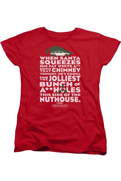 Gildan Christmas Vacation Jolliest Bunch Short Sleeve Womens Tee / T-shirt In Red