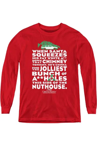 Gildan Kids' Christmas Vacation Jolliest Bunch Youth Long Sleeve Tee / T-shirt In Red