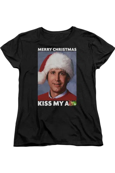 Gildan Christmas Vacation Merry Kiss Short Sleeve Womens Tee / T-shirt In Black