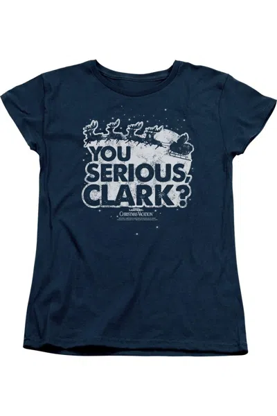 Gildan Christmas Vacation You Serious Clark Short Sleeve Womens Tee / T-shirt In Blue