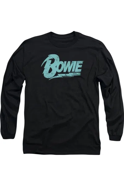Gildan David Bowie Logo Long Sleeve Adult Tee / T-shirt In Black