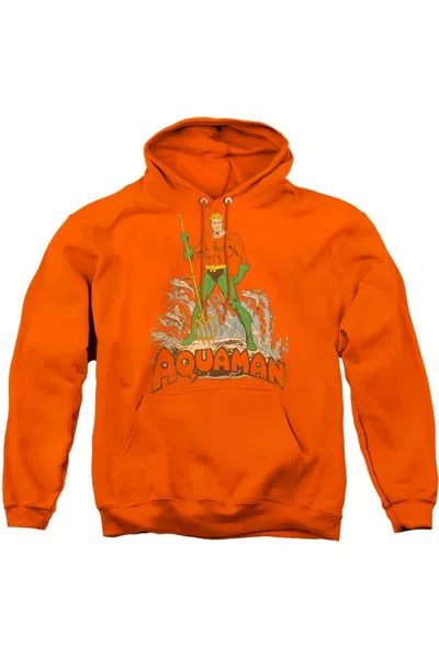 Gildan Dc Comics Aquaman Distressed Adult Pull Over Hoodie / Hooded Sweatshirt In Orange