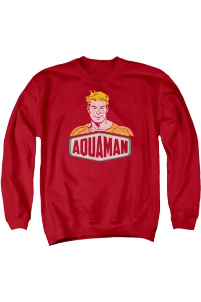 Gildan Dc Comics Aquaman Sign Adult Crewneck Sweatshirt In Red