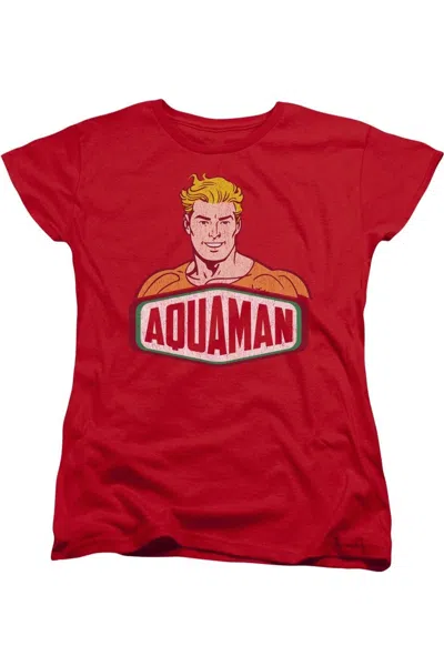 Gildan Dc Comics Aquaman Sign Short Sleeve Womens Tee / T-shirt In Red