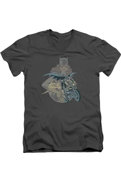Gildan Dc Comics Batgirl Biker Short Sleeve Adult V Neck Tee / T-shirt In Pink