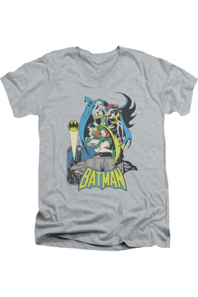 Gildan Dc Comics Batman Heroic Trio Short Sleeve Adult V Neck Premium Cotton Tee / T-shirt In Multi