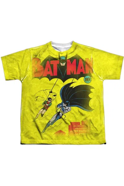 Gildan Kids' Dc Comics Batman Number One Short Sleeve Youth Poly Crew Tee / T-shirt In Yellow