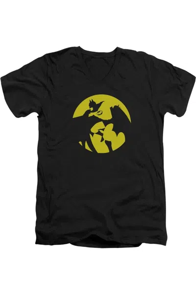 Gildan Dc Comics Batman Spotlight Short Sleeve Adult V Neck Premium Cotton Tee / T-shirt In Black