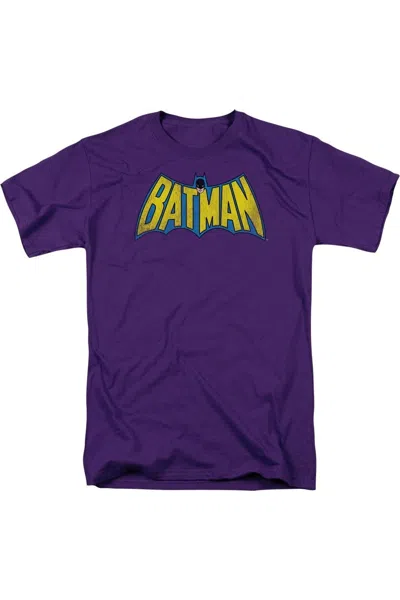 Gildan Dc Comics Classic Batman Logo Distressed Short Sleeve Adult Tee / T-shirt In Purple