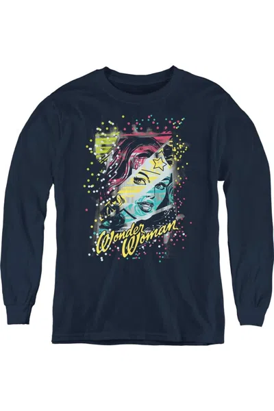 Gildan Kids' Dc Comics Color Block Youth Long Sleeve Tee / T-shirt In Blue