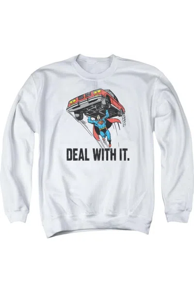 Gildan Dc Comics Deal With It Adult Crewneck Sweatshirt In White