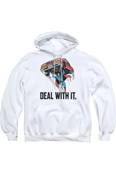 Gildan Dc Comics Deal With It Adult Pull Over Hoodie / Hooded Sweatshirt In White
