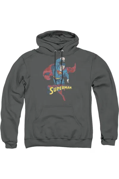 Gildan Dc Comics Desaturated Superman Adult Pull Over Hoodie / Hooded Sweatshirt In Pink
