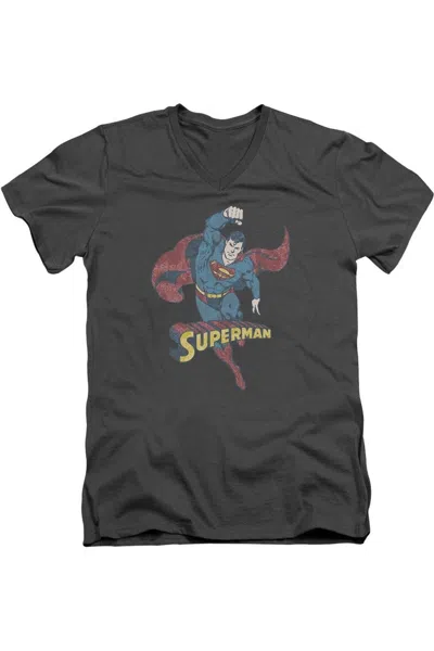 Gildan Dc Comics Desaturated Superman Short Sleeve Adult V Neck Tee / T-shirt In Black