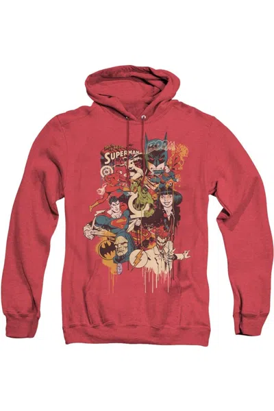 Gildan Dc Comics Dripping Characters Adult Heather Hoodie / Hooded Sweatshirt In Red