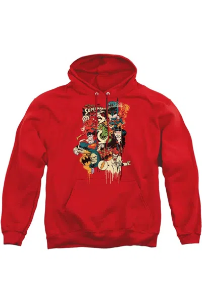 Gildan Dc Comics Dripping Characters Adult Pull Over Hoodie / Hooded Sweatshirt In Red