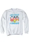 Gildan Dc Comics Faces Of Justice Adult Crewneck Sweatshirt In White