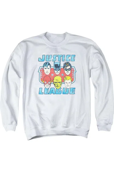 Gildan Dc Comics Faces Of Justice Adult Crewneck Sweatshirt In White