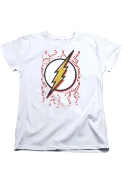 Gildan Dc Comics Flash Airbrush Bolt Short Sleeve Women´s Tee / T-shirt In White