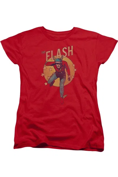 Gildan Dc Comics Flash Circle & Stars Short Sleeve Womens Tee / T-shirt In Red