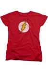 Gildan Dc Comics Flash Flash Logo Distressed Short Sleeve Women´s Tee / T-shirt In Red