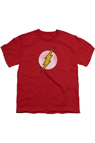 Gildan Kids' Dc Comics Flash Flash Logo Distressed Short Sleeve Youth Tee / T-shirt In Red