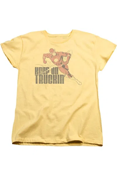 Gildan Dc Comics Flash Keep On Truckin Short Sleeve Womens Tee / T-shirt In Yellow