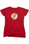 Gildan Dc Comics Flash Flash Logo Distressed Short Sleeve Women´s Tee / T-shirt In Red