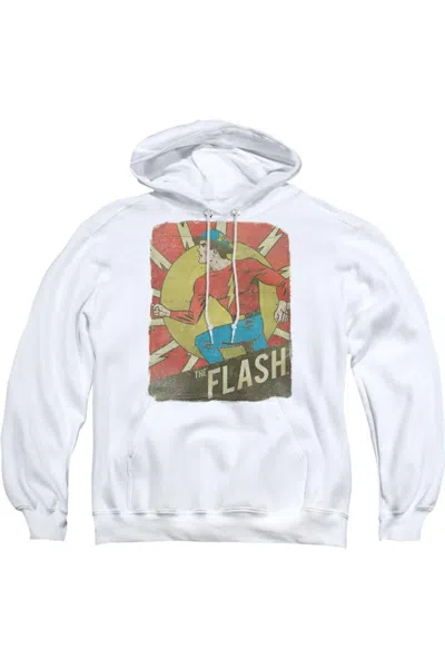 Gildan Dc Comics Flash Tattered Poster Adult Pull Over Hoodie / Hooded Sweatshirt In White
