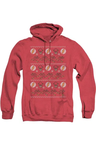 Gildan Dc Comics Flash The Flash Ugly Christmas Sweater Adult Heather Hoodie / Hooded Sweatshirt In Red