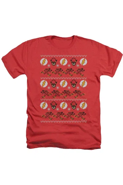 Gildan Dc Comics Flash The Flash Ugly Christmas Sweater Adult Heather Tee / T-shirt In Red