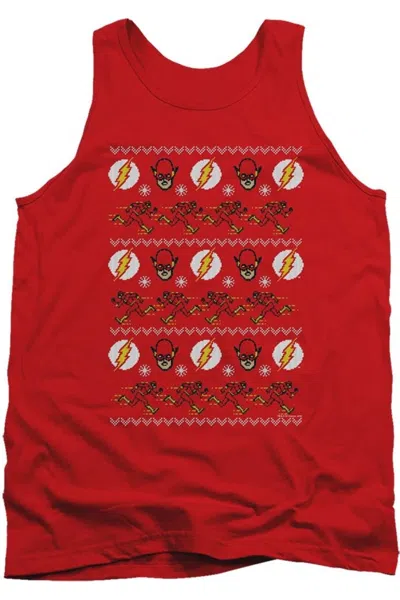 Gildan Dc Comics Flash The Flash Ugly Christmas Sweater Adult Tank Top In Red