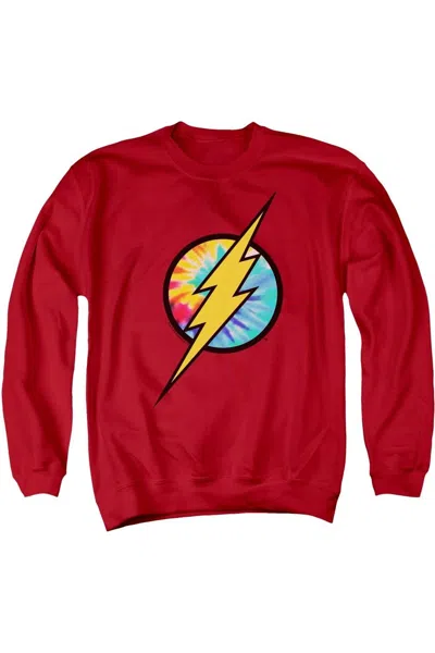 Gildan Dc Comics Flash Tie Dye Flash Logo Adult Crewneck Sweatshirt In Red
