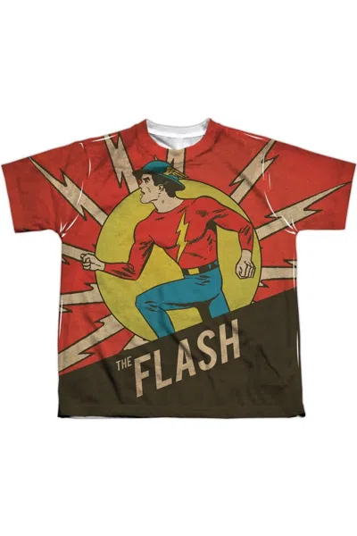 Gildan Kids' Dc Comics Flash Vintage Comic Flash (front/back Print) Short Sleeve Youth Poly Crew Tee / T-shirt In White