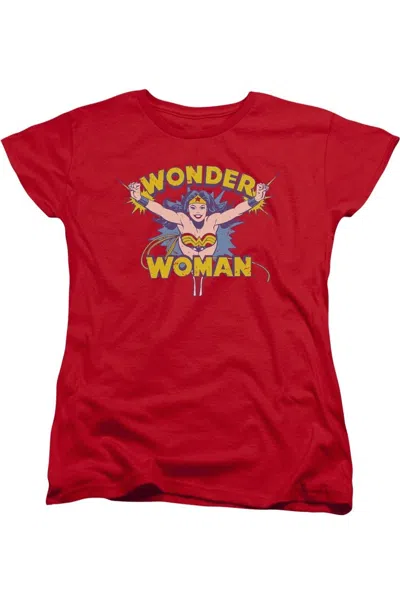 Gildan Dc Comics Flying Through Short Sleeve Womens Tee / T-shirt In Red