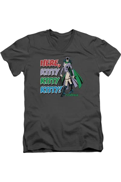 Gildan Dc Comics Here Kitty Short Sleeve Adult V Neck Tee / T-shirt In Pink