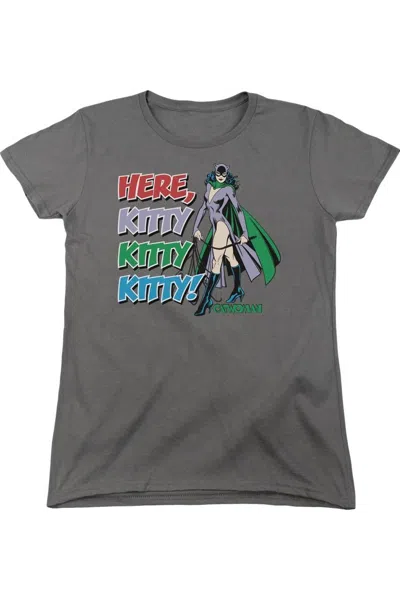 Gildan Dc Comics Here Kitty Short Sleeve Womens Tee / T-shirt In Gray