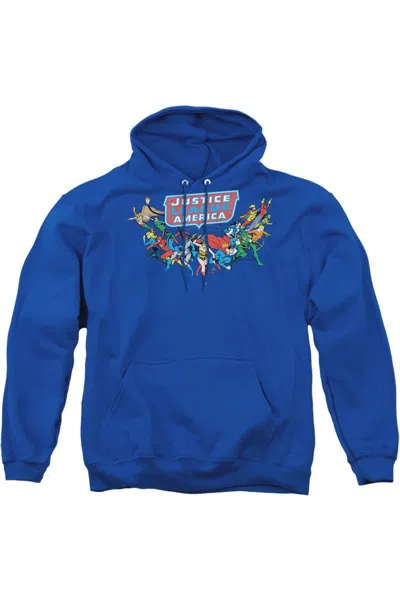Gildan Dc Comics Here They Come Adult Pull Over Hoodie / Hooded Sweatshirt In Blue
