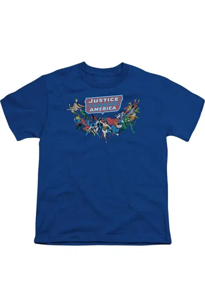 Gildan Kids' Dc Comics Here They Come Short Sleeve Juvenile Tee / T-shirt In Blue