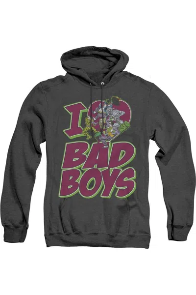 Gildan Dc Comics I Heart Bad Boys Adult Heather Hoodie / Hooded Sweatshirt In Black