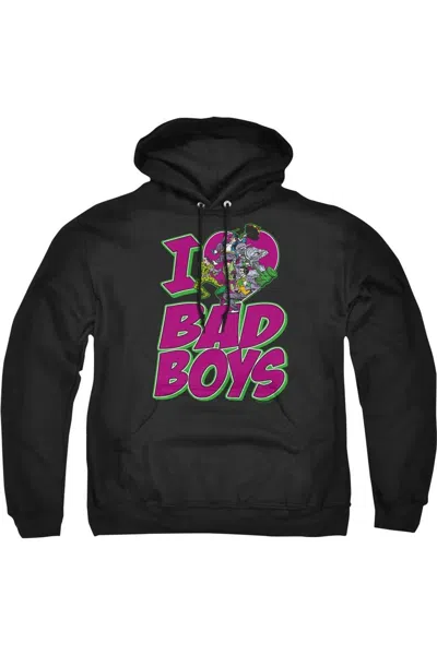 Gildan Dc Comics I Heart Bad Boys Adult Pull Over Hoodie / Hooded Sweatshirt In Black