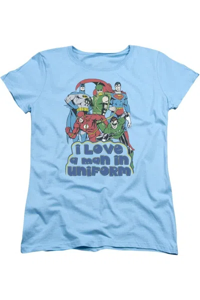 Gildan Dc Comics I Love A Man In Uniform Short Sleeve Womens Tee / T-shirt In Blue
