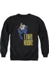 Gildan Dc Comics I Love Nerds Adult Crewneck Sweatshirt In Black